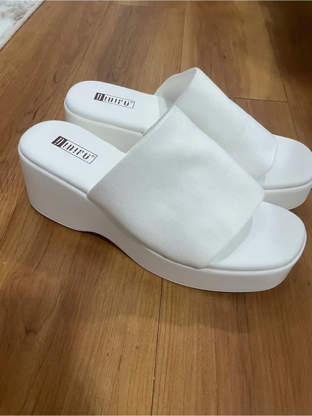 White Platform Slide Wedges for Women